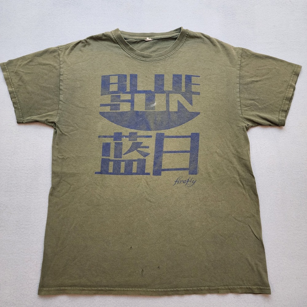 Firefly Blue Sun Graphic T-Shirt Mens Med Olive Green Vintage Distressed Sci-Fi